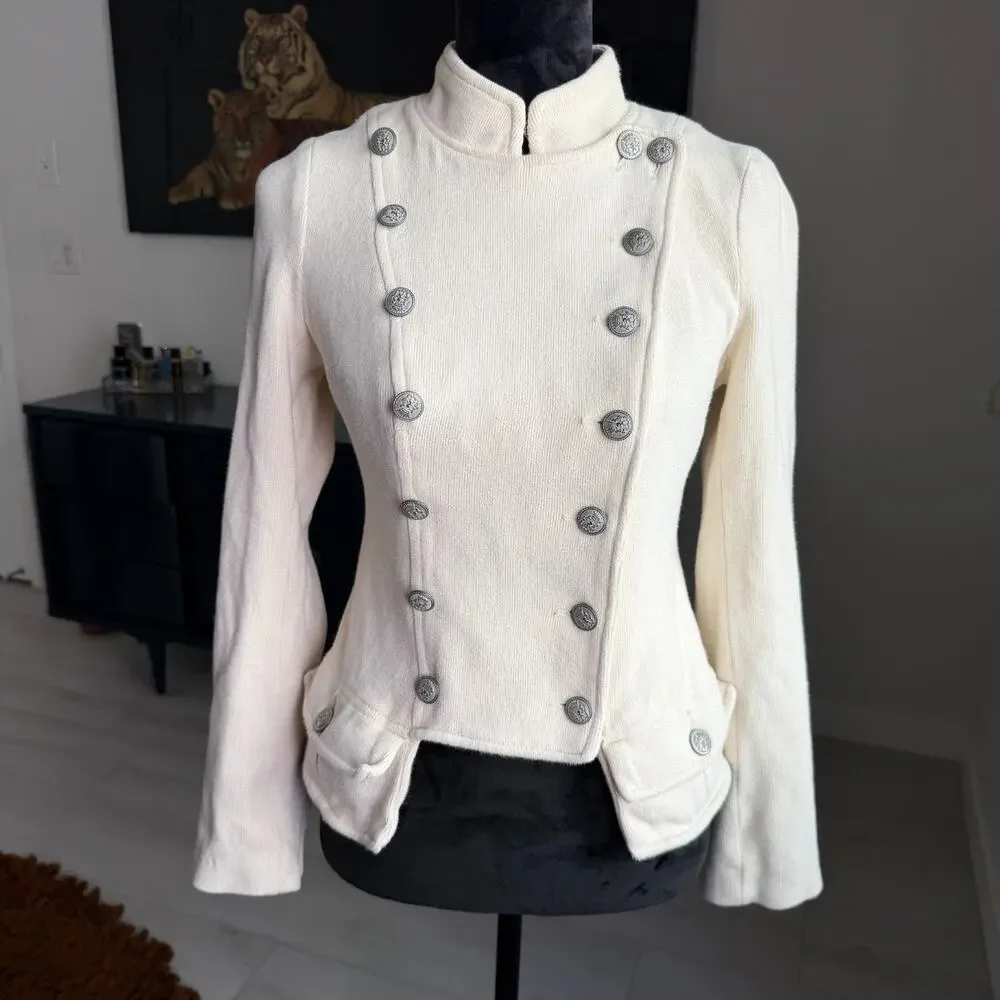 Free People We The Free Button Women's 8 Cream Moto Military Jacket Grunge